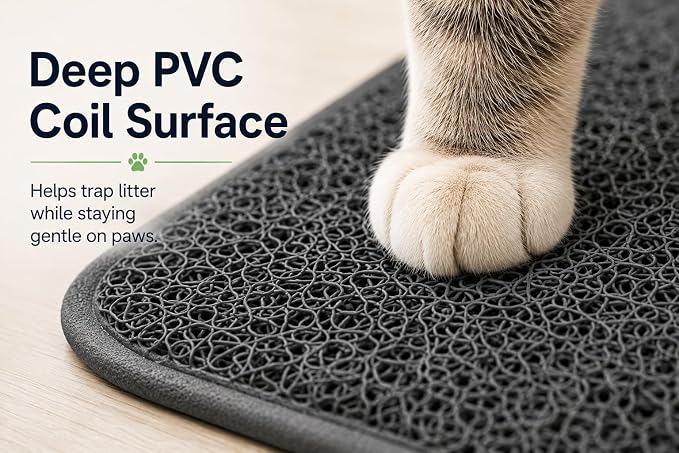 Bulk Buys Cat Litter Box Mat, Soft PVC Coil Mesh Litter Trapping Mat, Helps Control Scatter and Mess, Non-Slip Backing, Easy to Shake, Vacuum or Rinse Clean, 23 x 17 Inch, Gray Paw Design - Image 3