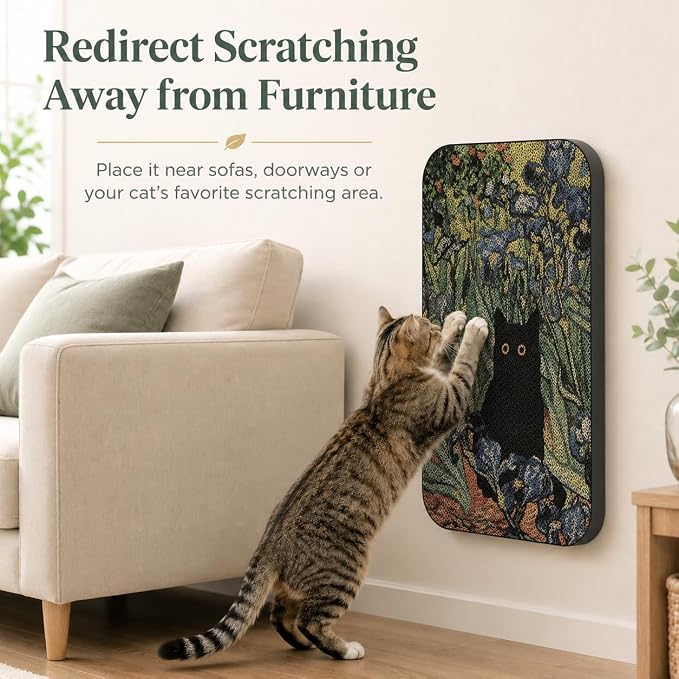 Cat Wall Scratcher, Art Cat Scratching Board for Indoor Cats | Wall Mounted Cat Scratch Pad, Water-Based Ink, Hook&Loop Strips, Floor or Wall Use, 16.7x11x1 Inch, Irises - Image 3