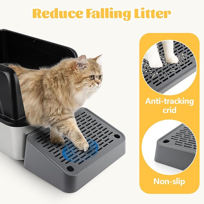 Litter Box Step, Cat Ramp Step Catcher with Filter Function, Grey | Litter Box Ramp for Kittens & Old Cats, Washable, Anti-Tracking, Non-Slip Litter Catcher, Easy to Clean - Image 3