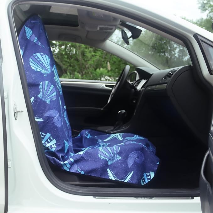 Car Seat Cover Protector Front Seats,for Gym Workout,Running,Swimming,Beach and Hiking,Waterproof Sweat Towel Bucket Seat Covers for Cars SUV Trucks (Conch Shells Starfish, 1Pcs) - Image 8