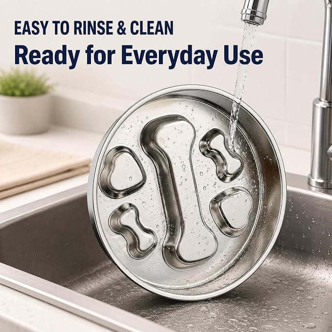 304 Stainless Steel Slow Feeder Dog Bowl, Double-Sided Anti-Gulping Puzzle Bowl, Bone Design, Dishwasher Safe, for Medium Large Dogs - Image 6