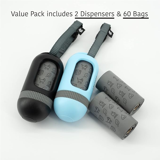 SVD.PET 2-Pack Pet Retractable Waste Bag Dispensers, Black & Columbia Blue | 2 Dog Poop Bag Holders, 60 Large Leak-proof Bags, Dog Walking Accessory - Image 3
