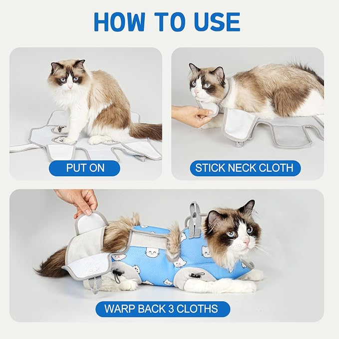 Supet Cat Grooming Hammock Harness for Nail Trimming, Kitten Care Sling | Small Dog Hanging Sling for Nail Clipping, Pet Restraint Holder for Medicine, Ear & Teeth Cleaning, Eye Care (BlueCat L) - Image 7