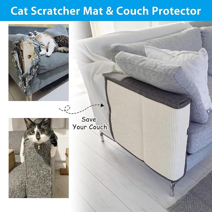 NATUYA Cat Scratch Furniture Protector - Large Sisal Cat Scratching Mat for Couch, Arm, Sofa, Corner (Dark Gray, Right) - Image 2