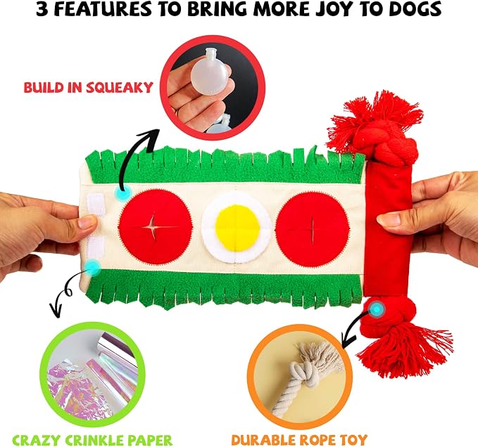 lilfrd Burrito Snuffle Mat Dog Toy, Squeaky Crinkle Rope Puzzle Taco Toy | Treat Dispensing, Boredom Relief, Suitable for Small Medium Dogs - Image 3
