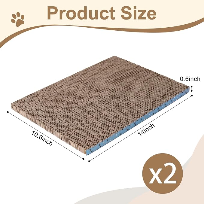 Cat Scratcher Pads, Cat Scratching Cardboard for Indoor Cats 14″Lx10.6″Wx0.6″H Dual-Side Corrugated Cats Scratching Post Reusable Supplies (2PCS) - Image 2