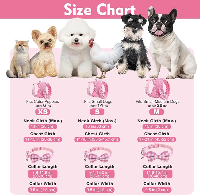EXPAWLORER Step-in Dog Harness Small Sized Collar and Leash Set | Cute Small Dog Harness No Pull Girl, Pet Collar with Detachable Bow, Adjustable Light Puppy Vest for Dogs Cats, Pink S - Image 5
