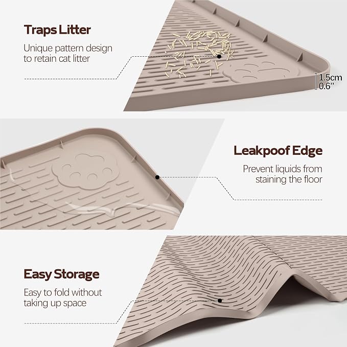 Silicone Cat Litter Mat for Litter Box 57”x40” Large Cat Mat, Khaki | Waterproof, Non-Slip, Leak-Proof Rug Mat with Lip, Easy to Clean, Extra Large Litter Catcher Mat for Floor - Image 3