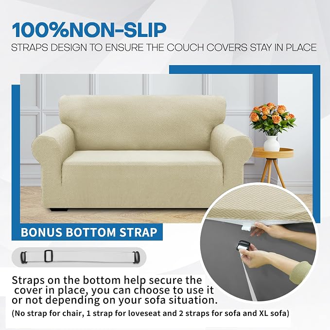 XINEAGE Stretch Jacquard XL Sofa Cover, Non Slip Sofa Slipcover for Dog | High-Stretch Fabric. Wear-Resistant, Pet Friendly. Easy Install & Washable for Living Rooms, Offices.Light Beige - Image 7