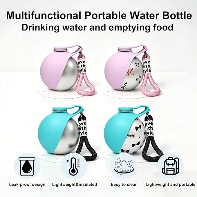 Portable Dog Water Bottle, Flip-Top Silicone Bowl Design, Insulated Hot & Cold Retention Material, One-Hand Leakproof Use, Perfect for Walking & Hiking, 10oz (Blue, Printing) | Flip-Top Silicone Bowl Design For Small Dog & Cat, Insulated Hot & Cold Ret... - Image 9
