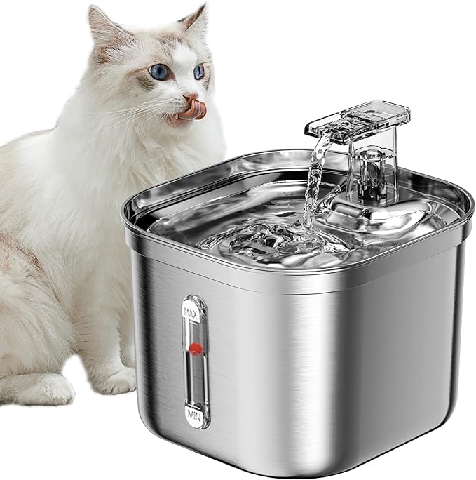 Homtyler Cat Water Fountain, Stainless Steel Pet Water Fountain for Cats Inside, 3 Filters&Ultra-Quiet Pump, 2.2L/73oz Automatic Dog Dispenser Water Bowl, Multiple Pets Water Fountain by Homtyler