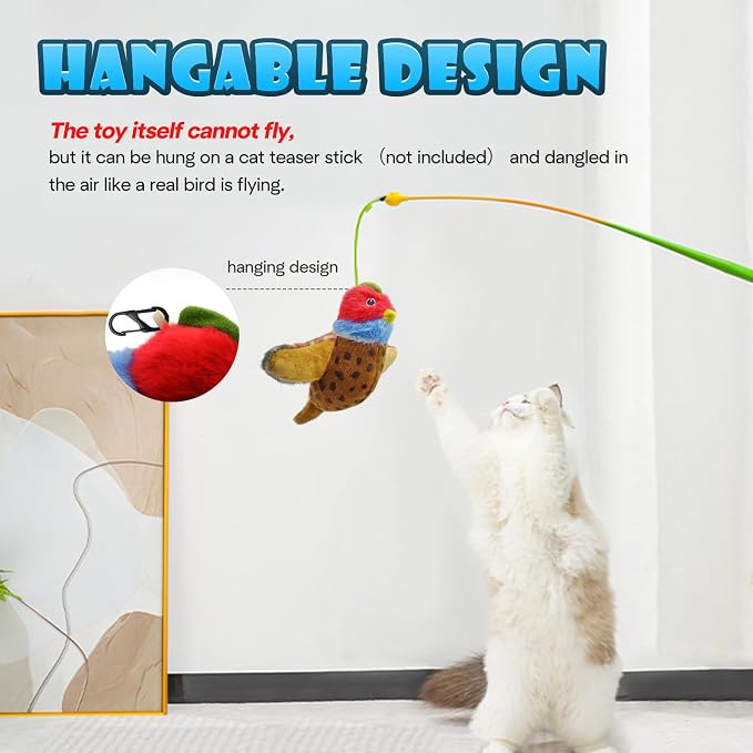 Cat Toys, Flapping Wings Pheasant, No Flying, Chirping Bird Interactive Catnip Toy for Kitten or Small Dogs, Touch Activated, Rechargeable - Image 3