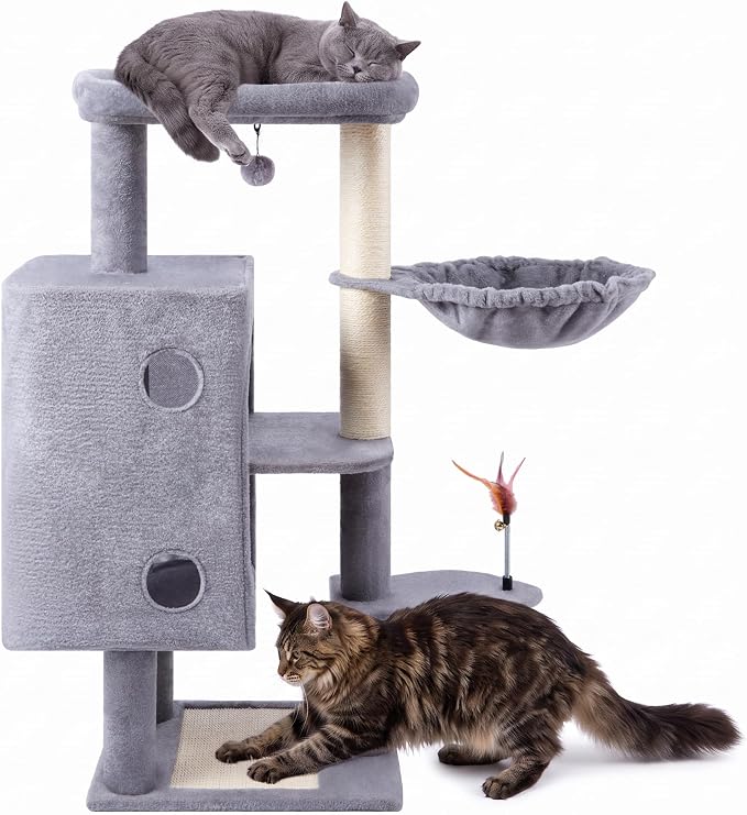 HUITREE 45in Cat Tree Tower with Big Condo for Indoor Cats,Cat Tower with Scratching Post,Scratching Board and Cat Toys,Multi-Level,Small Space,Transformer Cat Tree (336G) by HUITREE