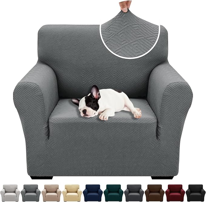 XINEAGE Stretch Jacquard Armchair Cover, Non Slip Sofa Slipcover for Dog | High-Stretch Fabric. Wear-Resistant, Pet Friendly. Easy Install & Washable for Living Rooms, Offices.Light Gray by XINEAGE