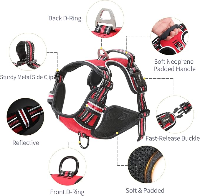 HEELE Dog Harness, Reflective Front Clip Vest with Control Handle, Red, M | Soft Breathable Padded for Medium Harness, No Pull No Choke, Adjustable 2 Metal Rings for Outdoor Walking Training - Image 2