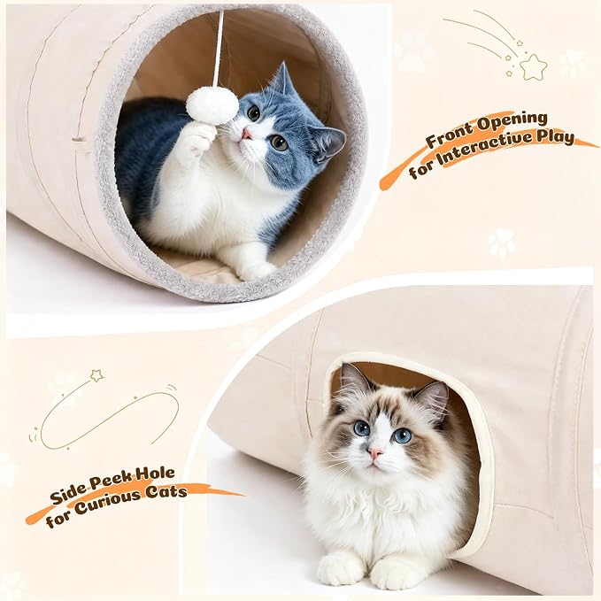 Ownpets S-Shape Cat Tunnel Toy 48"L x 12"D, for Cats, Puppies & Small Pets | Collapsible for storage, tear-resistant oxford fabric, connects to other tunnel, with peek hole, feather wand, indoor/outdoor - Image 4