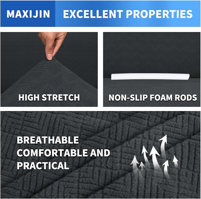 MAXIJIN Couch Covers for 3 Cushion Couch Sofa (71"-91"), 1-Piece Stretch Sofa Cover Slipcover Furniture Protector with Elastic Bottom for Kids,Dogs (Large, Diamond Pattern Gray) - Image 5