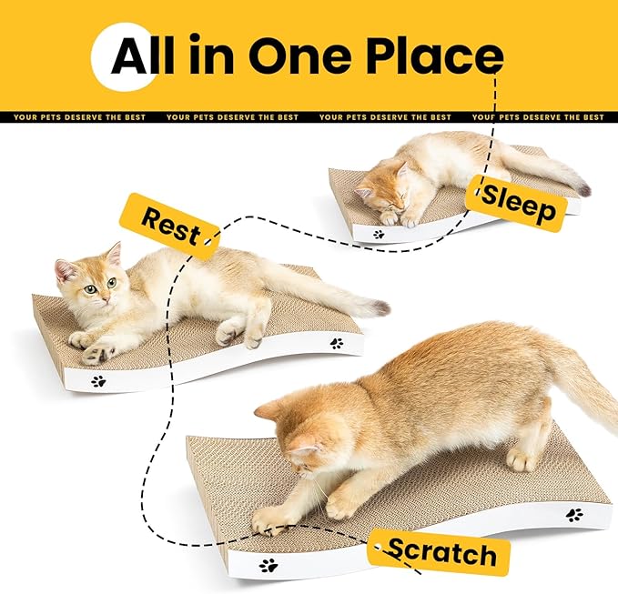 Cat Scratcher, Durable Scratch Pad, Corrugated Cardboard Scratching Board for Indoor Cats, Heavy Duty, Double-Sided Usability, Recyclable, with Catnip, Medium, 4 Pack - Image 6