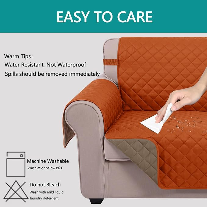 U-NICE HOME Loveseat Sofa Cover for 2 Cushion Couch, Orange/Taupe | 45''Loveseat Cover Washable, Pet Friendly, Elastic Straps, Water Repellent, Furniture Protector for 2 Cushion - Image 4