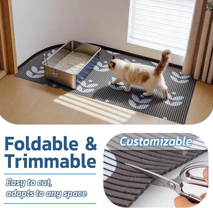 Cat Litter Mat, 40"x25" Jumbo Foam Litter Box Mat | Extra Large Coverage, Soft on Paws, Trimmable Design, BPA-Free Foam, Leak-Proof, Machine Washable, Chocolate Leaf - Image 4