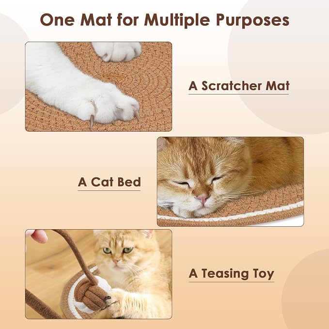 Cat Scratcher Mat, Natural Cotton Rope Cat Scratch Pad, 15.7'' Round Horizontal Floor Cat Scratching Pads for Indoor Cats, Cat Furniture Protector for Wall, Couch, Carpets, Sofas - Image 6