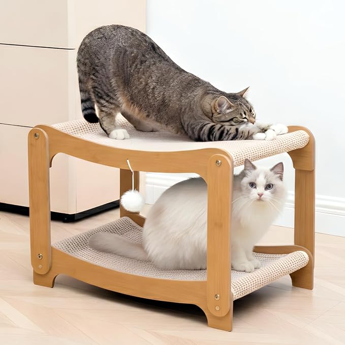 AIXINPET Two-Level Sisal Cat Scratcher Bed - Sturdy Cat Scratching Post with Scratch Pad&Hammock Bed, Comfortable Cats Bed for Indoor Kittens&Adult Cats -Sturdy Wooden Frame,Protect Furniture by Unknown
