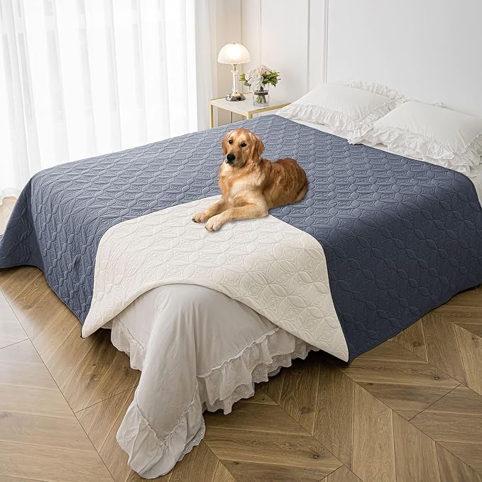 Waterproof Couch Cover for Dogs - Washable Pets Furniture Protector | TPU Leak-Proof Liner, Lightweight & Reversible, Fits Chair, Sofa, Bed, 82" x 102" , Blue/Cream by TuffeelHome