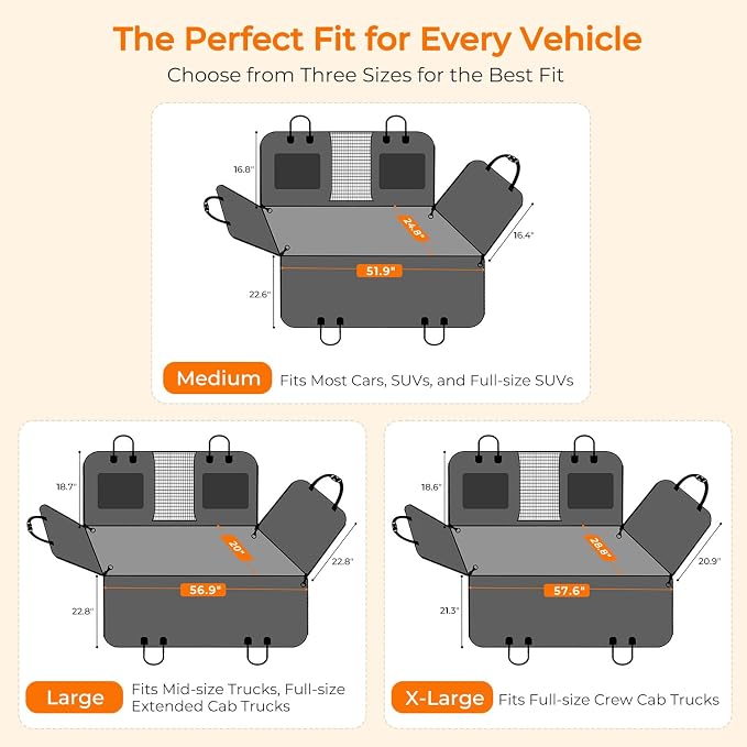 URPOWER Back Seat Extender for Dogs, Large Hard Bottom Dog Car Seat Cover | Supports 550 lbs, Stable 3-Panel Hard Bottom, Added High-Density Foam for Comfort, Waterproof 900D Oxford, 45% More Space - Image 6