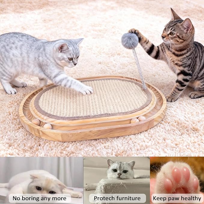 Sisal Cat Scratcher Pad with Wooden Ball Track Toy,Interactive Cat Toys for Kittens & Adult Cats Indoor, Anti-Scratch Furniture Protector for Bored Pet, Cat Enrichment Puzzle - Image 3