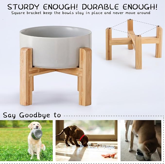 Petygooing Grey Elevated/Raised Ceramic Dog Bowl for Small Breeds, Dog Food Water Dish with Stand,Pet Feeding Bowl with Anti Slip Rubber for Cats and Small Dogs Puppy 13.5 OZ (5.1In / 1.7 Cups) - Image 4