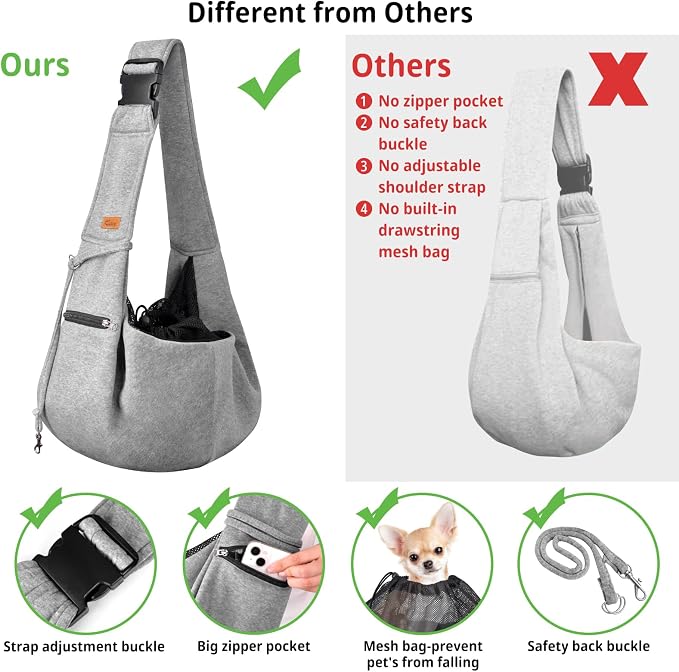 CUBY Dog and Cat Sling Carrier - Hands Free Reversible Pet Papoose Bag - Soft Pouch and Tote Design - Suitable for Puppy, Small Dogs Cats Outdoor - Image 2