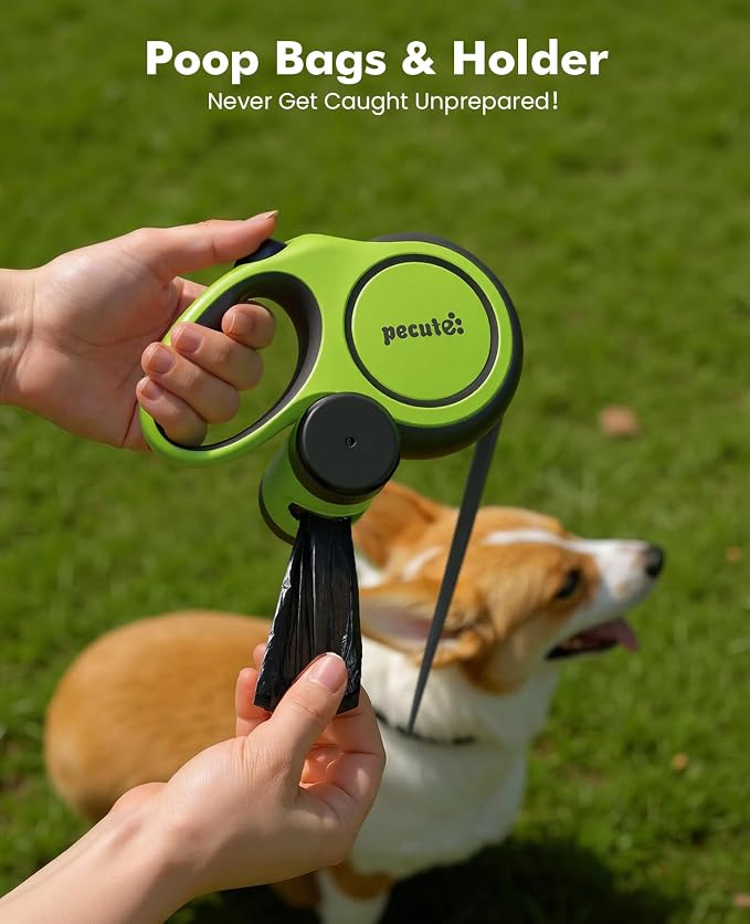 Pecute Chew Proof Retractable Dog Leash 16.4ft for Dogs 11-66 lbs | Heavy Duty Dog Leash Retractable with Steel Anti-Chew Cable, Lightweight, Non-Slip Grip, Built-in Poop Bag Holder, Reflective - Image 3