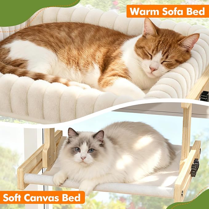 XiaZ Cat Perch for Window Cats Hammock Indoor Bed for Window Adjustable Wooden Frame Bird Watching Sunbathing Space-Saving Double Layer 18 * 16 * 10inch (Small Breeds Recommended) - Image 6