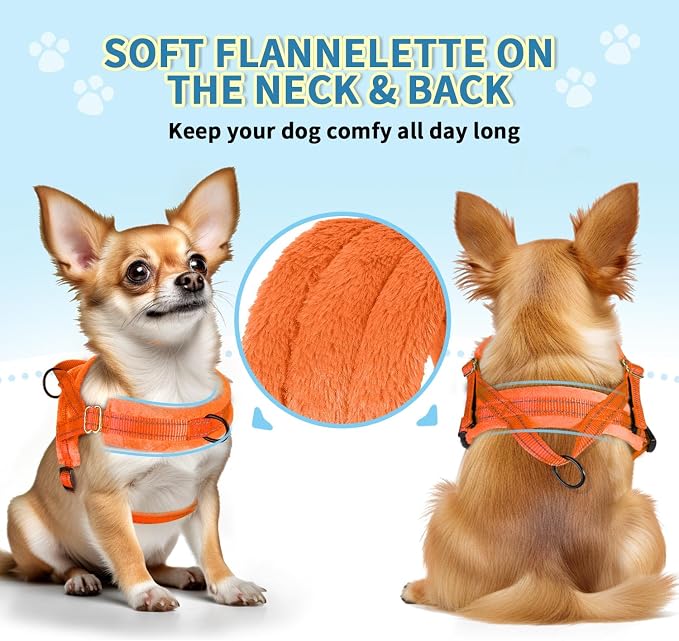 Lukovee Small Dog Harness and Leash Set, No Pull Soft Padded Vest | Both Neck & Chest Adjustable, Reflective, Puppy Harness with 4ft Lightweight Anti-Twist Dog Leash for Small Dogs (Orange,XXS) - Image 5
