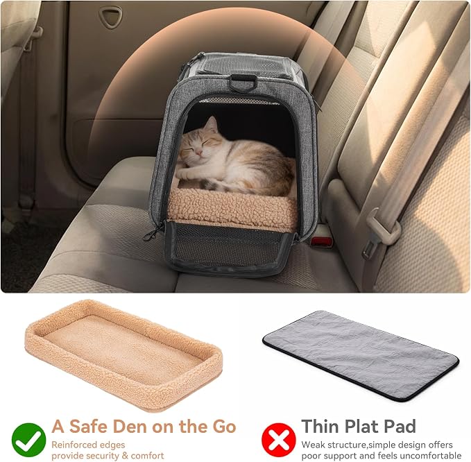 PETSFIT Cat Carrier Soft with Patented Safety Buckles,Safe for Car Travel | Lockable Zippers, Safety Tether, Escape-Resistant Pet Carrier for Vet Visits, Airline Approved Under-Seat, Up to 12 lbs - Image 4