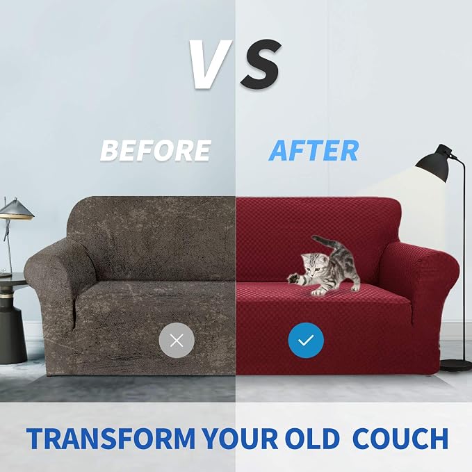 ZNSAYOTX 1 Piece Jacquard Couch Covers for 3 Cushion Couch High Stretch Sofa Cover for Pets Dogs Anti Slip Extra Large Sofa Slipcovers Furniture Protector (XL Sofa, Wine Red) - Image 4