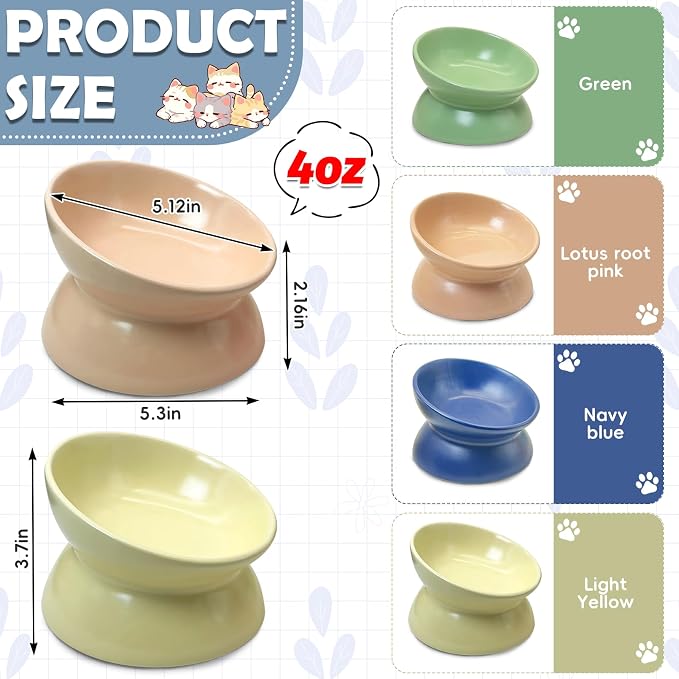 kathson 4 Pcs Ceramic Raised Cat Bowls, Elevated Tilted Cat Food Bowl, Anti Vomiting Pet Food Bowl, Colorful Porcelain Pet Feeder Dish for Cats and Small Dogs,Stress Free, Whisker Fatigue - Image 2
