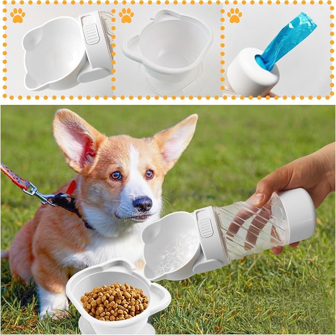 Pet Water Bottle for Dogs,Portable Dog Water Bowl Dispenser,Leak Proof Puppy Travel Bottle with Food Container for Outdoor Walking Hiking (19 OZ,White) - Image 4
