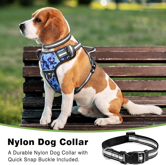 Dog Harness No Pull, Pet Harnesses with Dog Collar, Adjustable Reflective Oxford Outdoor Vest, Front/Back Leash Clips for Small, Medium, Large, Extra Large Dogs, Easy Control Handle for Walking - Image 2