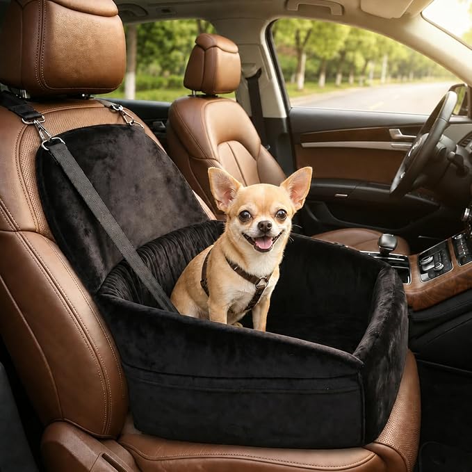 NUPIDA Dog Booster Car Seat with Extend Backrest for Small Medium Pet | Easy Install, Up to 30 lbs, Washable Removable Cover, Non-Slip Bottom, Large Storage Pockets, 2 Safety Leashes - Image 2