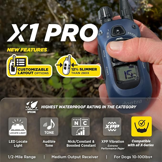 Dogtra X1 PRO Remote Transmitter Only [New Edition] Compatible with 280X, 1900X, ARC-X E-Collars, 3 Layout Modes, 12% Slimmer, 1/2 Mile Range, 100 Levels, IPX9K Waterproof, Boost, Safety Lock & Tone - Image 2