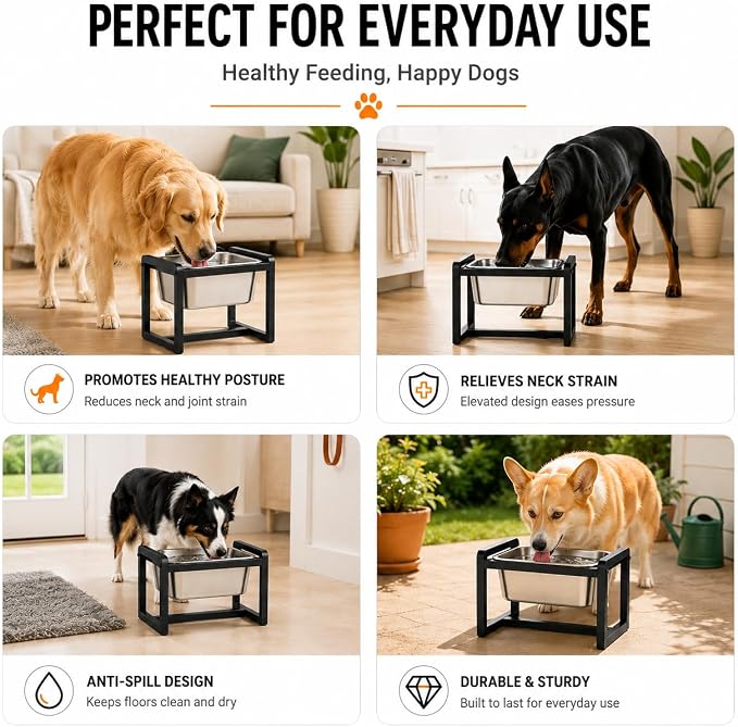 Adjustable Height Elevated Large Dog Water Bowls with Stainless Steel Bowls and Metal Stand，4-Level (8/10/12/14 Inches) Pet Bowl for Dogs for Large Medium Dogs - Durable, Easy to Clean (2.4gallon) - Image 6