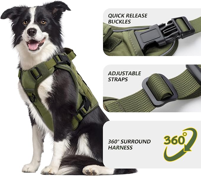 WINGOIN Green Tactical Dog Harness for Extra Large Dogs,No Pull Dog Harness | Heavy Duty with Handle,Adjustable Reflective,Military K9 Style,Big Size Dog Vest,for Great Dane,for Walking Training Hunting - Image 2