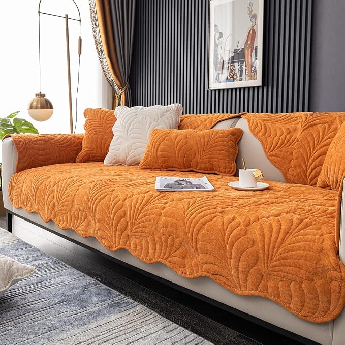 Couch Covers Plush Quilted Sofa Covers for Sectional Sofa Washable | Palm Leaves Couch Cover Chenille Non Slip Sofa Covers Soft Sofa Slipcover Furniture Protector for Pets Kids Children Dogs Cat - Image 7