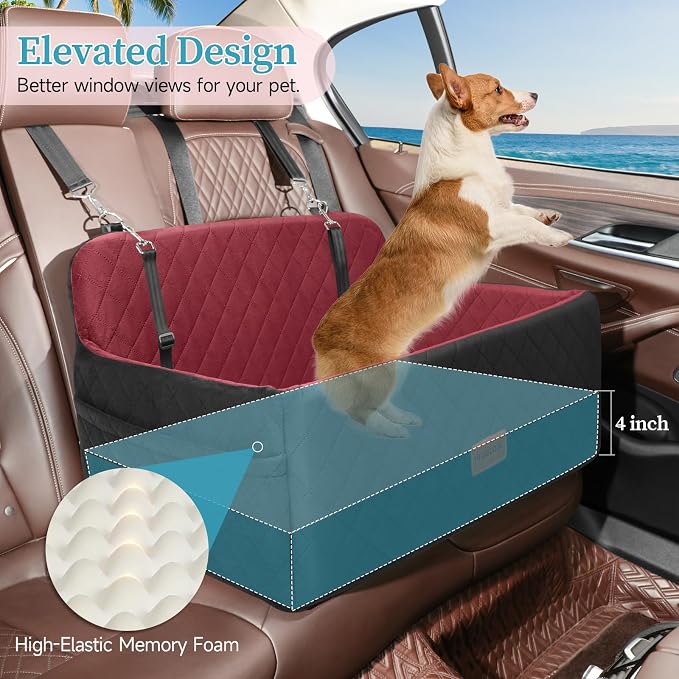 Dog Car Seat for Medium Large Dogs Under 55 lbs, Washable Pet Booster Seat | Dog Car Bed for 2 Small Dogs with Thick Cushion, Detachable Pet Car Seat for Backseat with 2 Safety Leashes and Pockets - Image 2