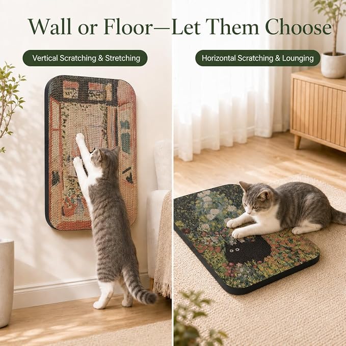 2 Pack Cat Wall Scratcher, Art Cat Scratching Board for Cats | Wall Mounted Cat Scratch Pad, Water-Based Ink, Hook&Loop Strips, Floor or Wall Use, 16.7x11x1 Inch, Window & Garden - Image 5