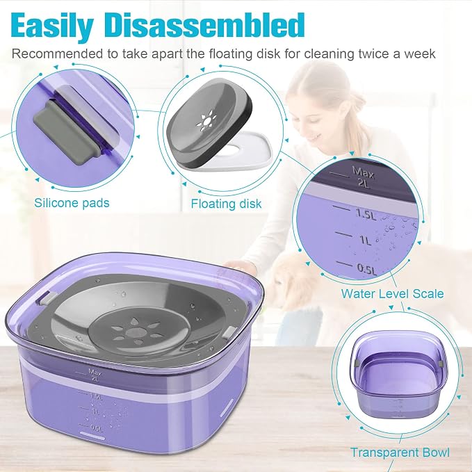 UPSKY 70oz Dog Water Bowl, No Spill Slow Drinking Feeder for Messy Drinker | Large Capacity, Spill Proof, Prevent Pet Prevents Choking, Anti-Slip, Visible Water Level, Suitable for Travel and Car Trips - Image 3