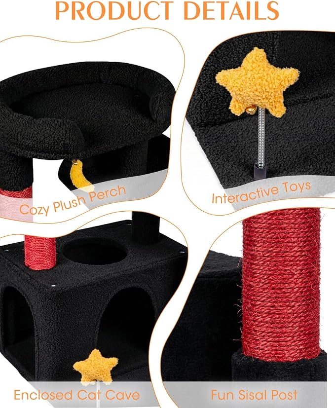 Small Cat Tree, Compact 30" Cat Tower for Indoor Kittens | Plush Finish, Cozy Condo, Soft Top Perch, Sisal Scratching Post, Dangling Ball Toy, Anti-Tip Base, for Cats up to 15 lbs - Image 3