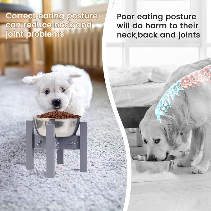 Elevated Dog Bowl Stand Adjustable Dog Food Holder 7”H Small Grey | 7” Elevated Dog Bowl Stand, Small Dogs, Adjustable, Fits 6”-8” Bowls, Single Bowl Holder, Natural Bamboo, Classic Grey - Image 7