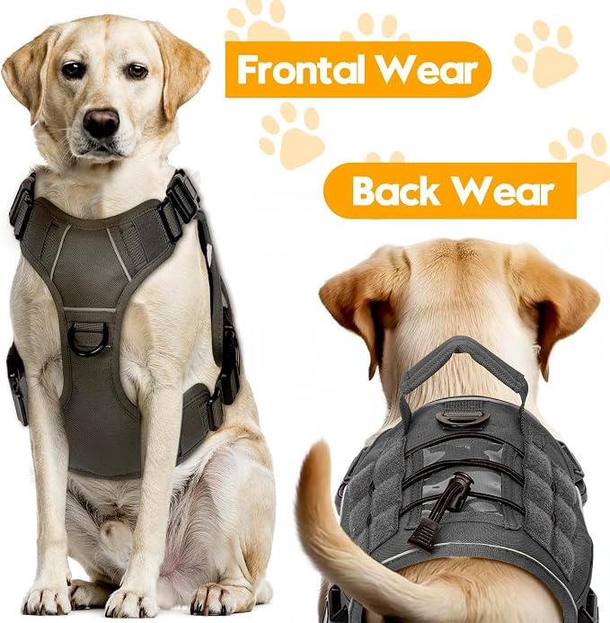 Heavy-Duty Tactical Dog Harness for Large Dogs, No Pull Adjustable Reflective Pet Vest with Molle System, K9 Military-Grade Control for Service Training, Outdoor & 10+ Breeds, Gray, Small - Image 7